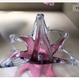 Murano Hand Blown Rose Red Glass Art Trinket Dish